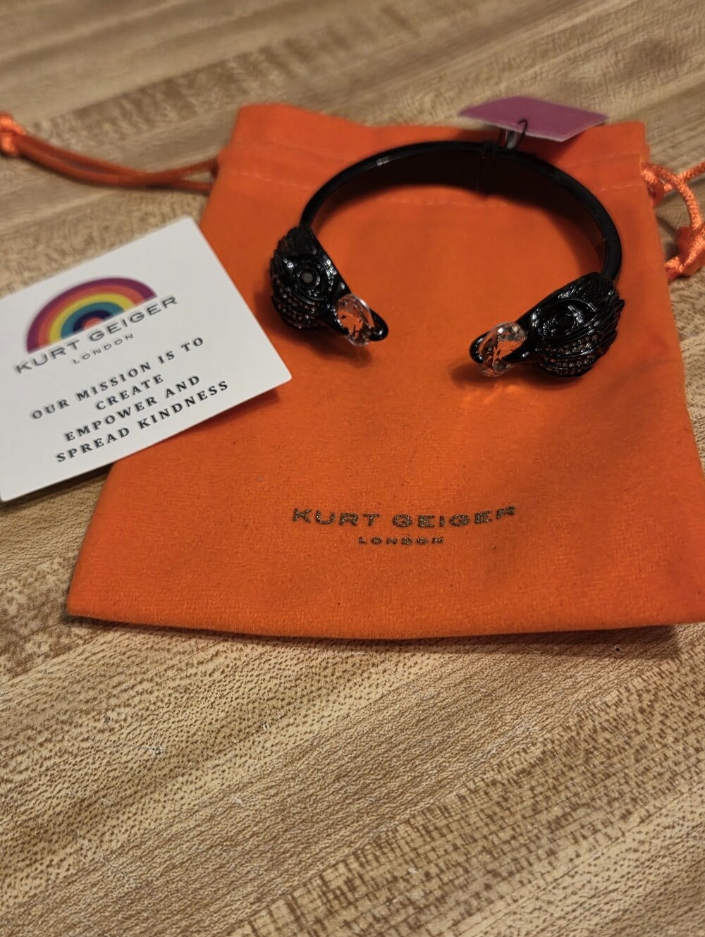 Kurt Geiger NWT Black Hinged Double Raven Head Cuff Bracelet
